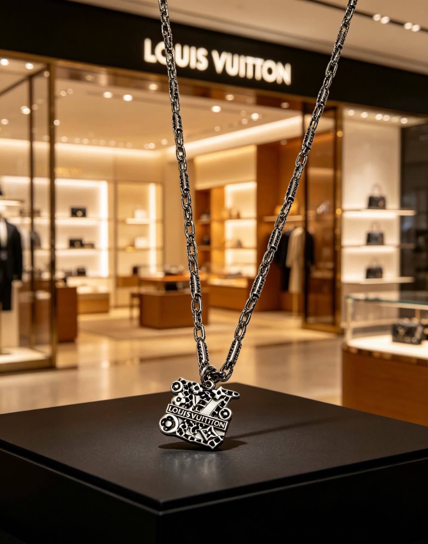 Louis Vuitton Silver Chain with Logo Pendant